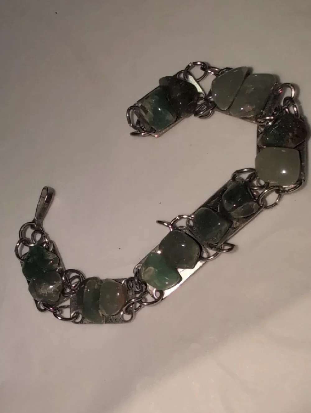 🌸2/$35🌸 Handcrafted Green Stone Silver Chain Link Bracelet - Picture 2 of 10